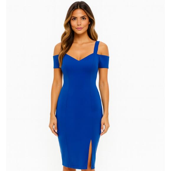Rebecca B Off Shoulder Cocktail Dress in Royal Blue – NWT Size 8 - Picture 1 of 4